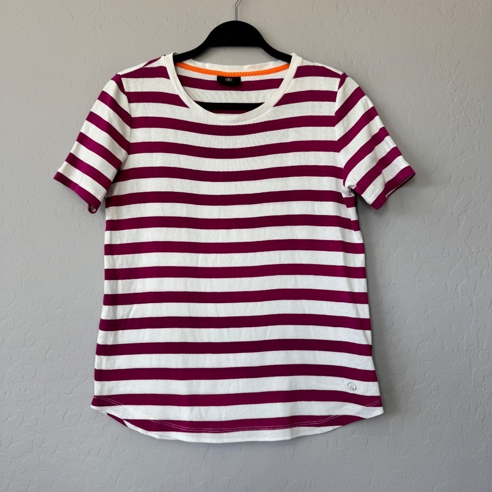 Bogner Striped‎ Tee Shirt Casual Short Sleeve Top White Purple US 10 ML